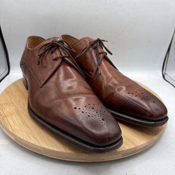 Magnanni Merrion Burnished Cognac Leather Derby Dress Shoes Size 12M Spain - Picture 2 of 14
